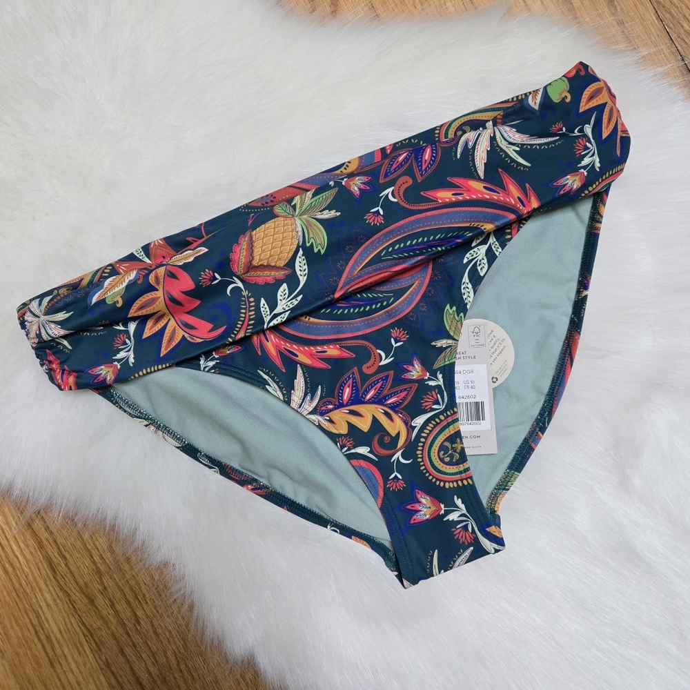NWT Boden Emerald Paisley Foldover Bikini Bottoms